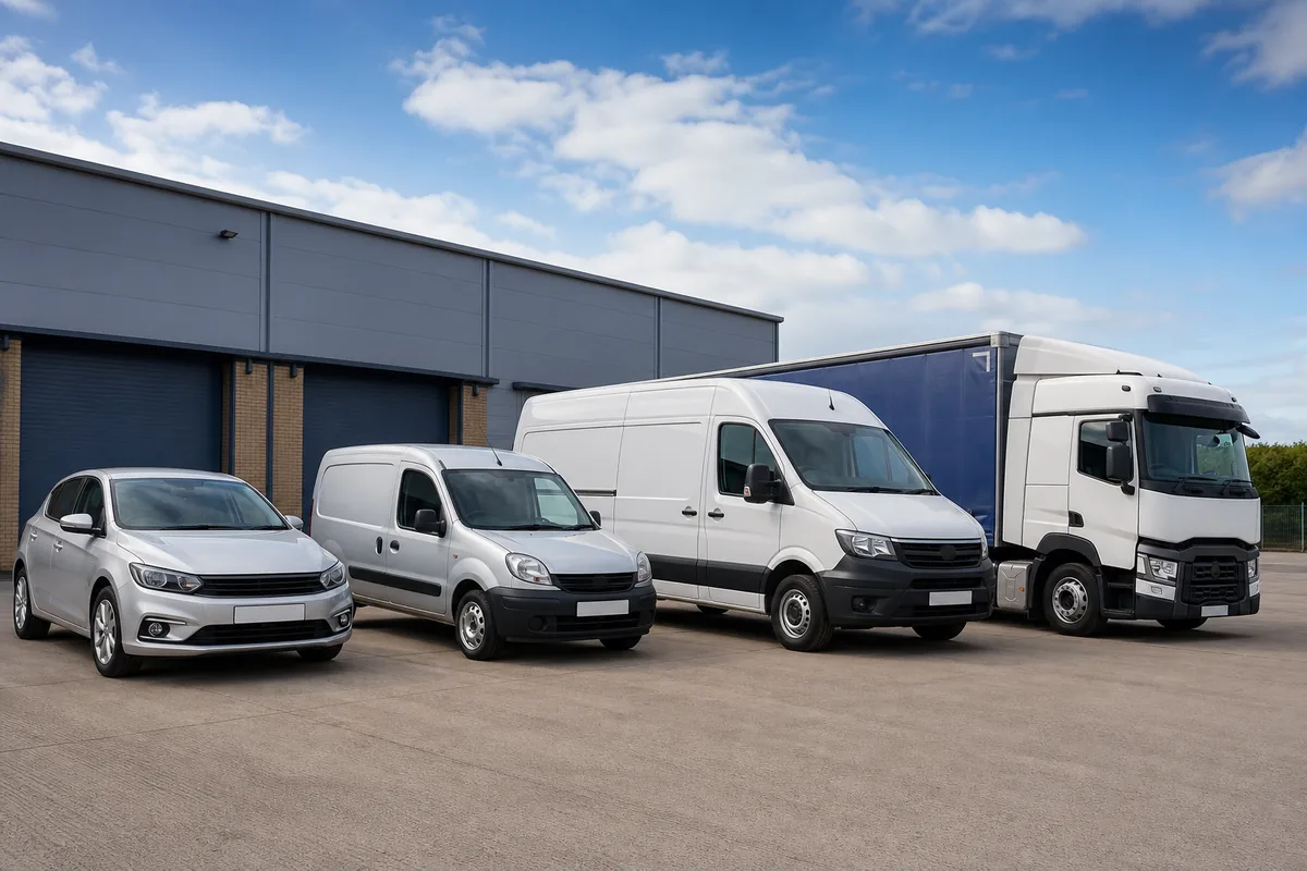 Car, small van, large van and lorry representing trackable road vehicles